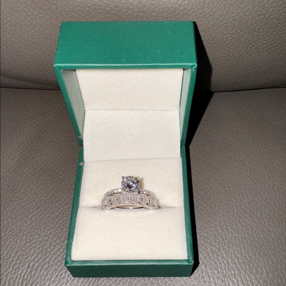 Moissanite Ring Set (round solitaire and emerald full eternity band) ✨ - Picture 5 of 9